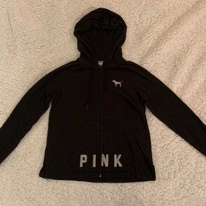 PINK Zip Hooded Black Sweater